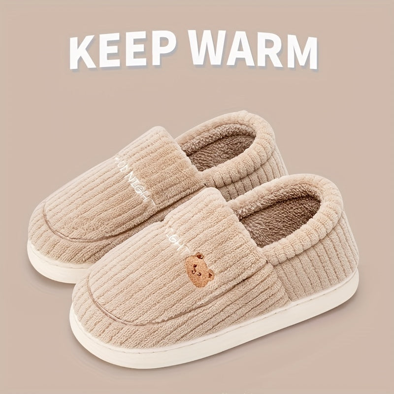 Women's Bear Plush Slippers Warm Non Slip Shoes