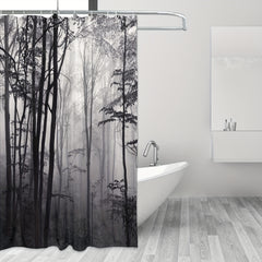 Forest Theme Shower Curtain & Wood with Foggy Pattern Waterproof Fabric