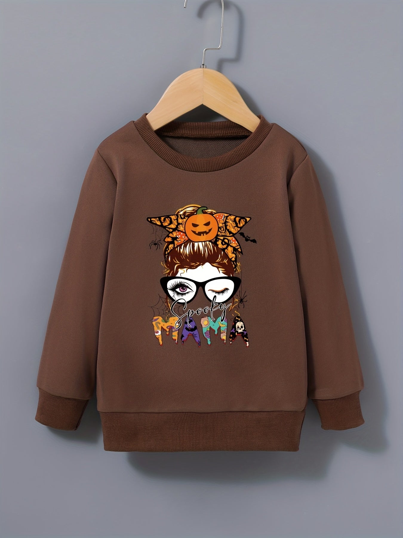 Halloween Portrait Graphic Sweatshirt For Girls Round Neck Comfy Fit