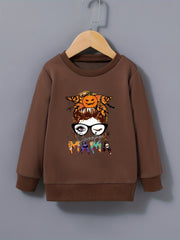 Halloween Portrait Graphic Sweatshirt For Girls Round Neck Comfy Fit