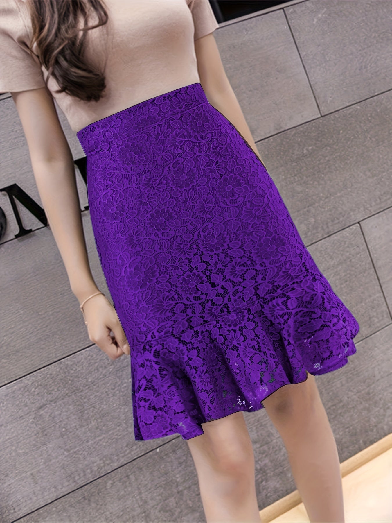 Women's Lace High Waist Skirt for Office