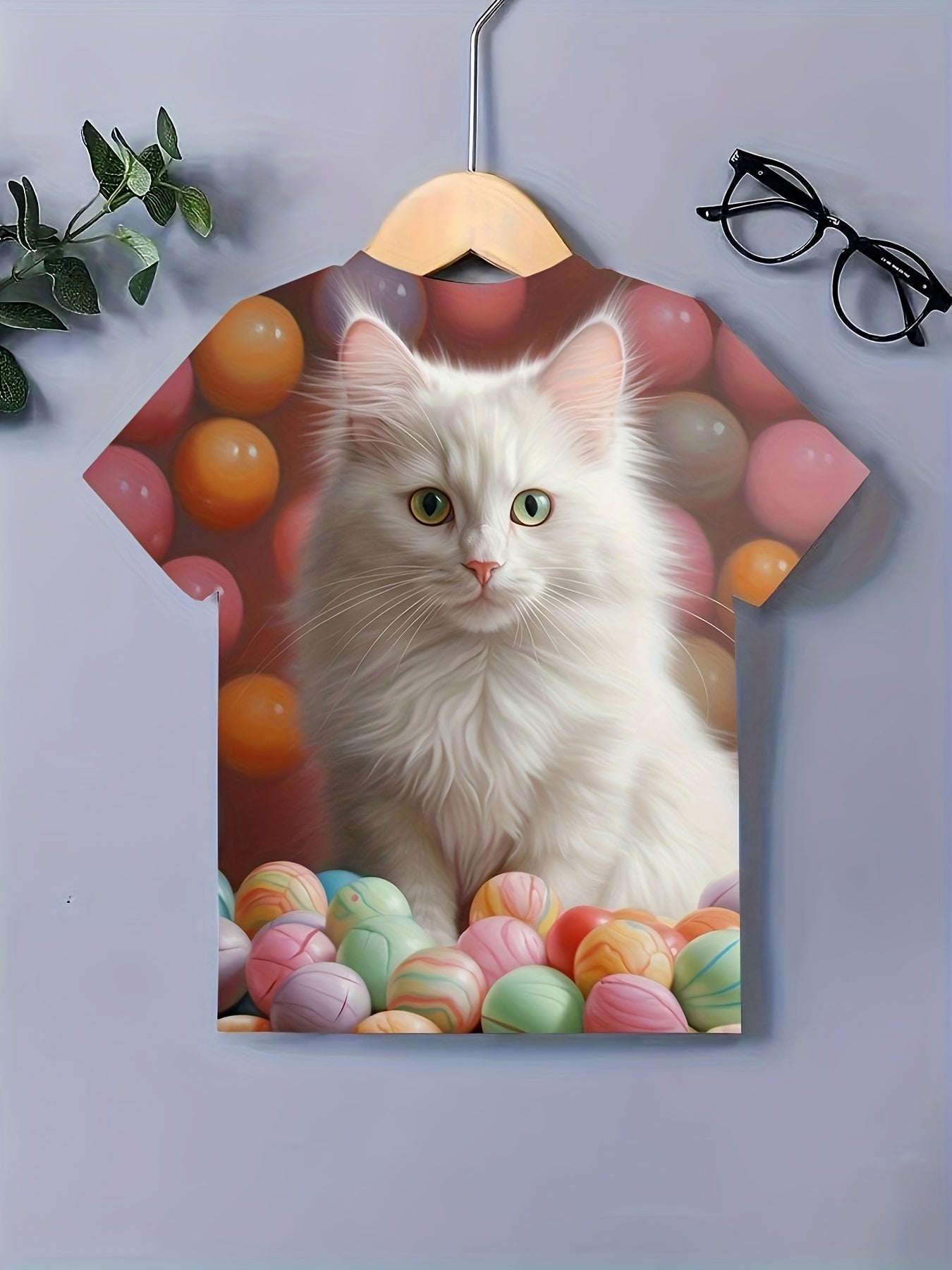 Breathable Kitty Graphic Short Sleeve T-shirt for Girls