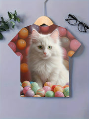 Breathable Kitty Graphic Short Sleeve T-shirt for Girls