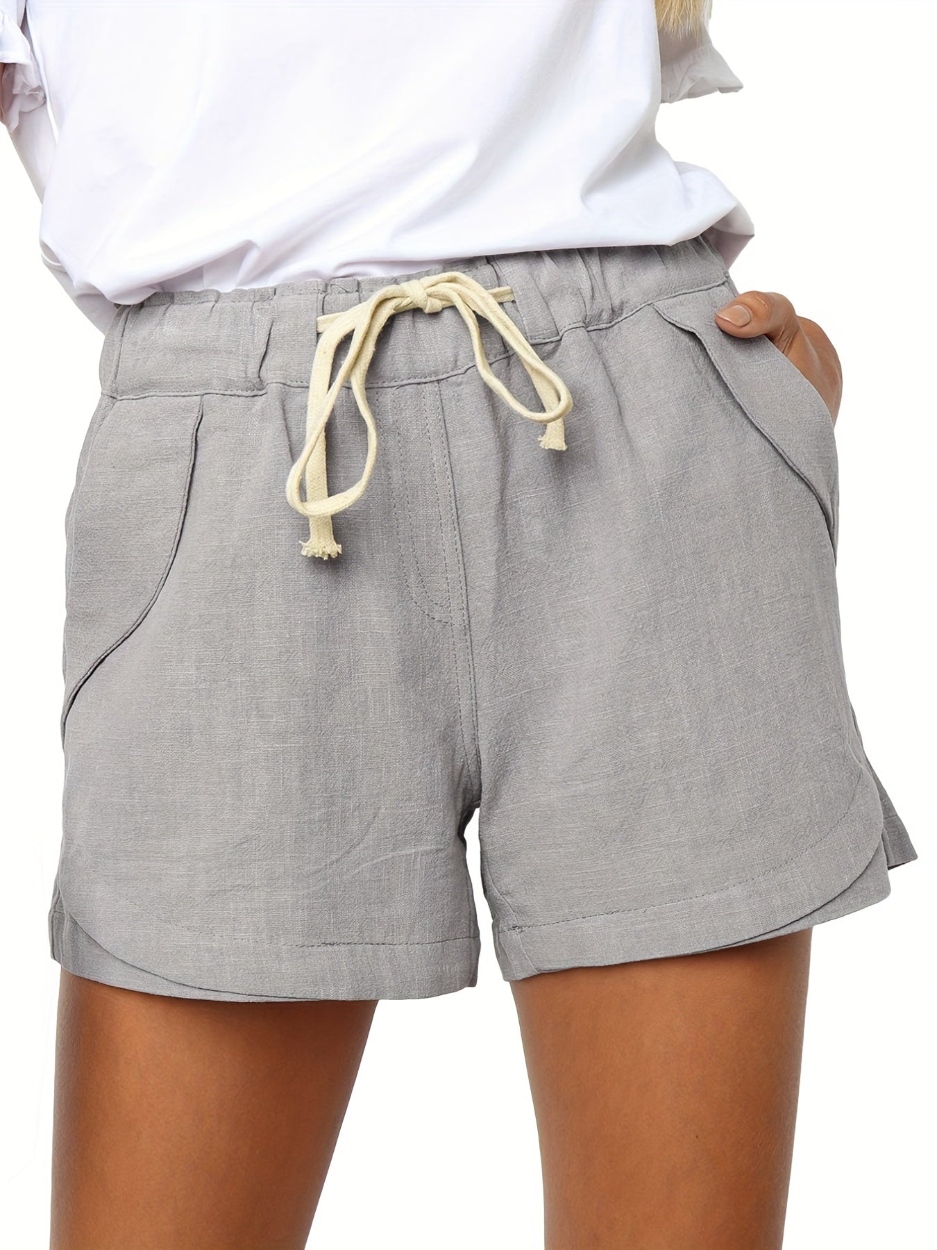 Drawstring Waist Solid Shorts High Waist Casual Shorts