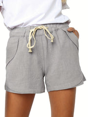 Drawstring Waist Solid Shorts High Waist Casual Shorts