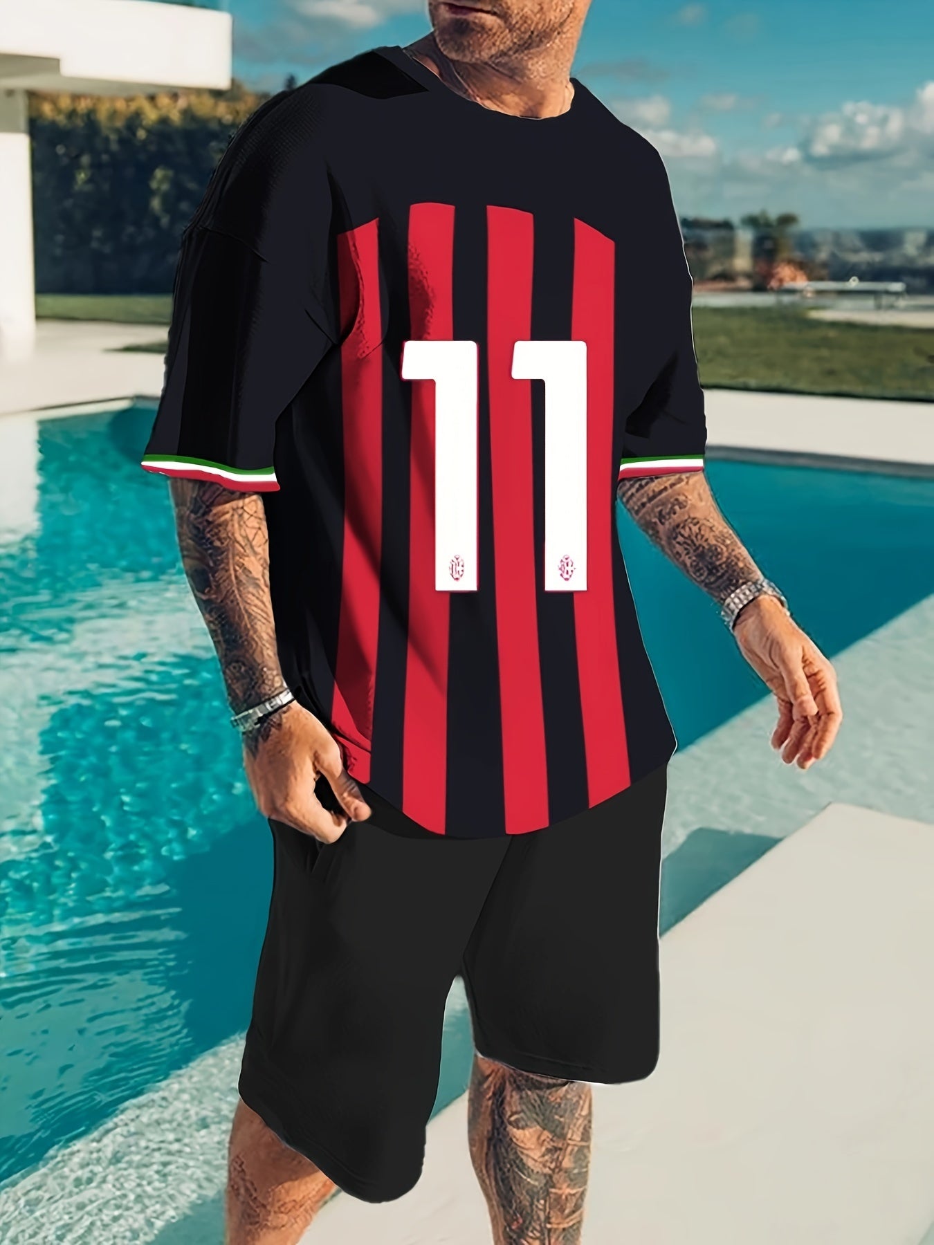 Men's No. 11 Football Training Set Short Sleeve Jersey Suit