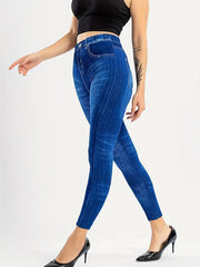 Denim Print High Waist Skinny Leggings Vintage Stretchy Leggings