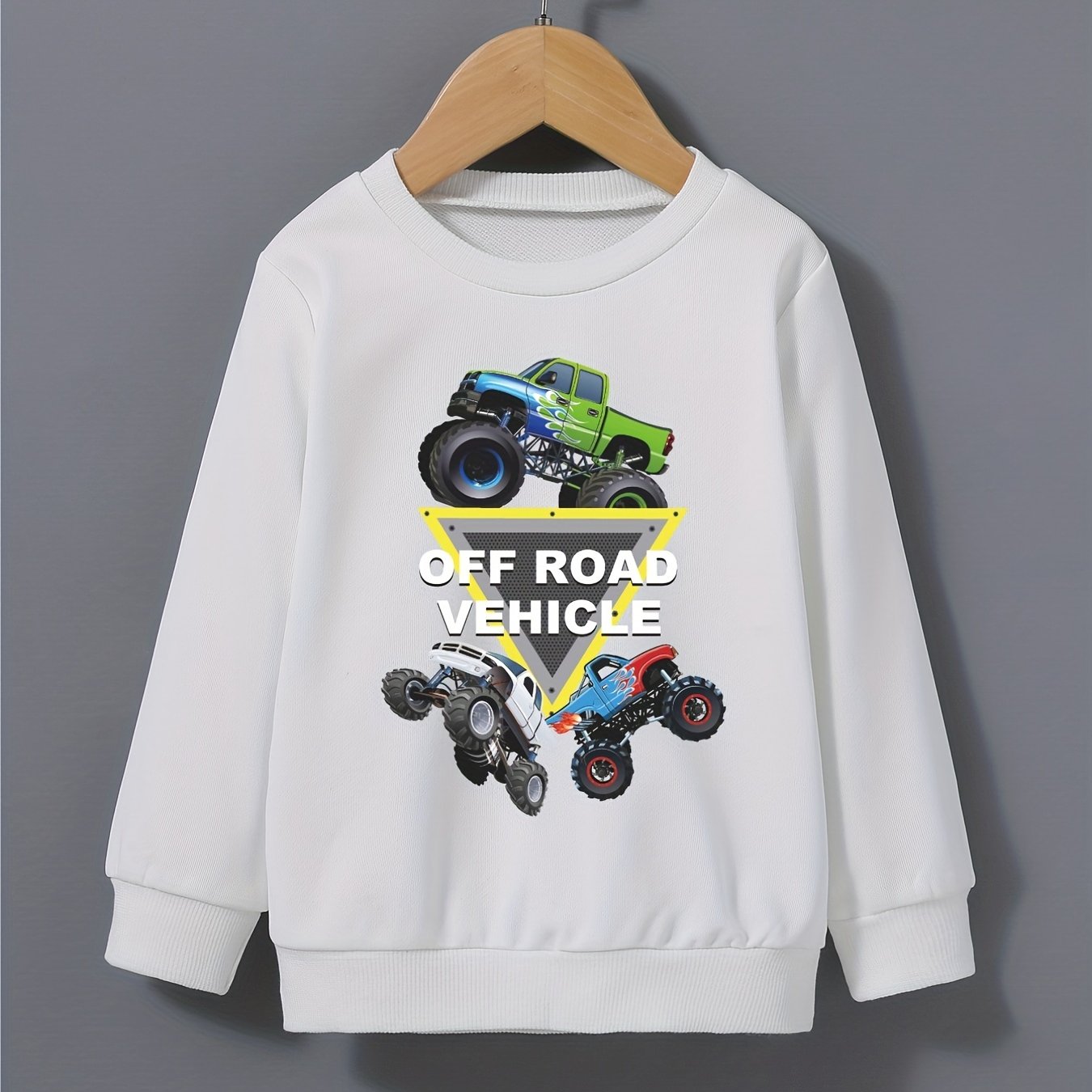 Off Road Vehicles Print Boys Casual Sweatshirt Long Sleeve Crew Neck Tops