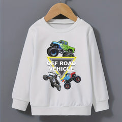 Off Road Vehicles Print Boys Casual Sweatshirt Long Sleeve Crew Neck Tops