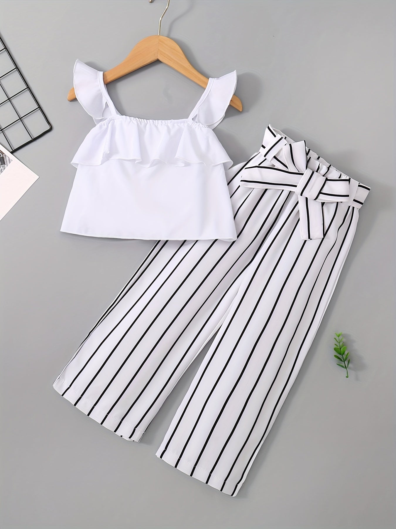 Girls Striped Wide Leg Pants Set Summer Kids Clothes