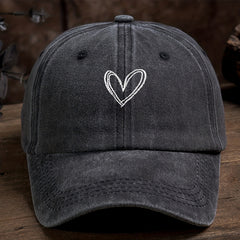 Washed Denim Heart Embroidery Baseball Cap