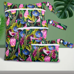 3pcs Floral Wet Bags Set Portable Diaper Travel Organizer Zipper Closure