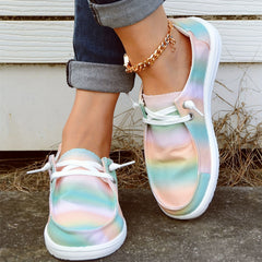 Women's Ombre Striped Boat Shoes Lace Up Canvas Comfort Casual Walking Shoes