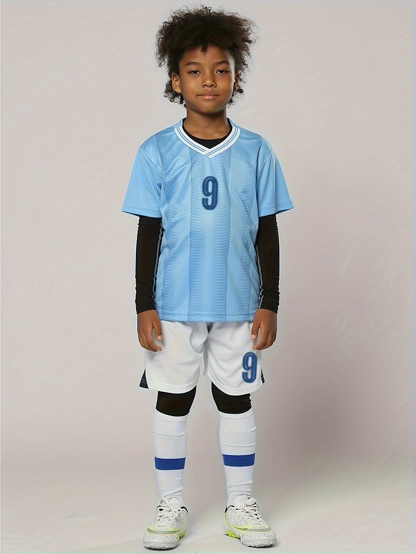 Boy's Striped Soccer Jersey & Moisture-Wicking Shorts Set