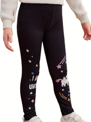 Girls Unicorn & Stars Footless Leggings, Stretchy Slim Fit Legging Pants