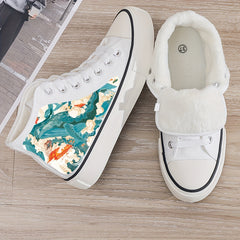 Wave Print Plush Lined Thermal Chunky Canvas Sneakers - High Top