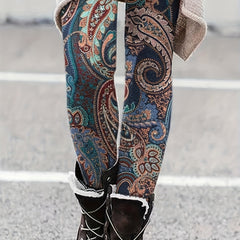 Boho Leggings Women's Plus Paisley Print Skinny Leggings