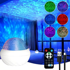 Water Ripple Projector Night Light Remote Control Multiple Colors Modes Ideal Gi