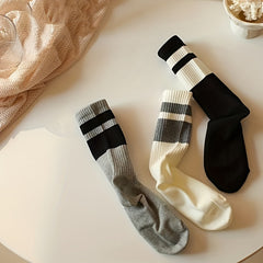 4 Pairs Striped Crew Socks All Match Stockings Women's Hosiery