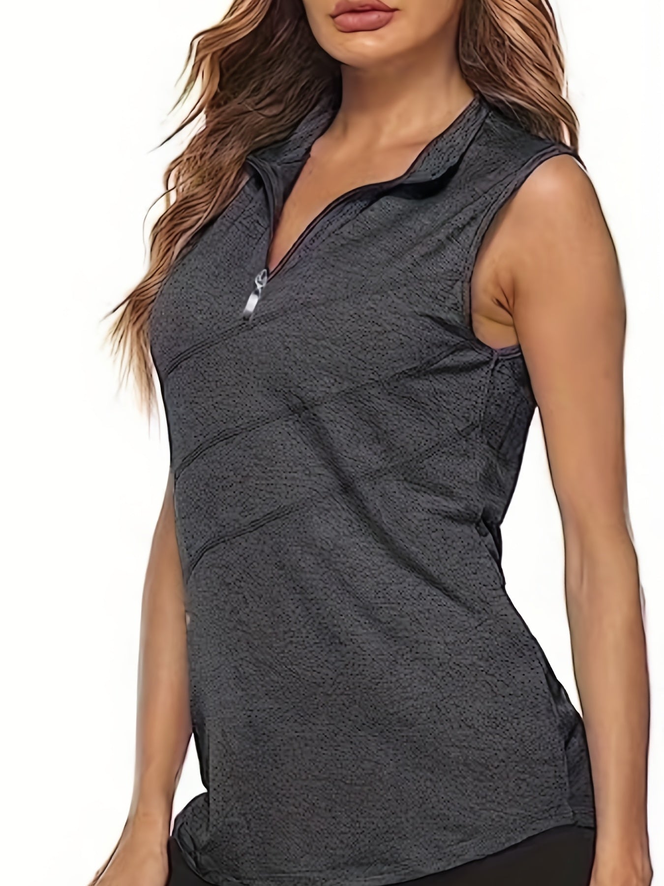 Women's Sleeveless Golf Tennis Polo Shirt Zip Up Tank Top