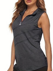 Women's Sleeveless Golf Tennis Polo Shirt Zip Up Tank Top