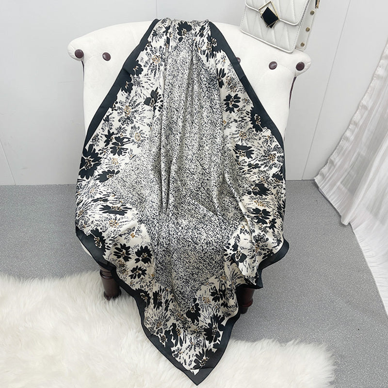 Orange Printed Silk Scarf Small Square Bandana Winter Warm