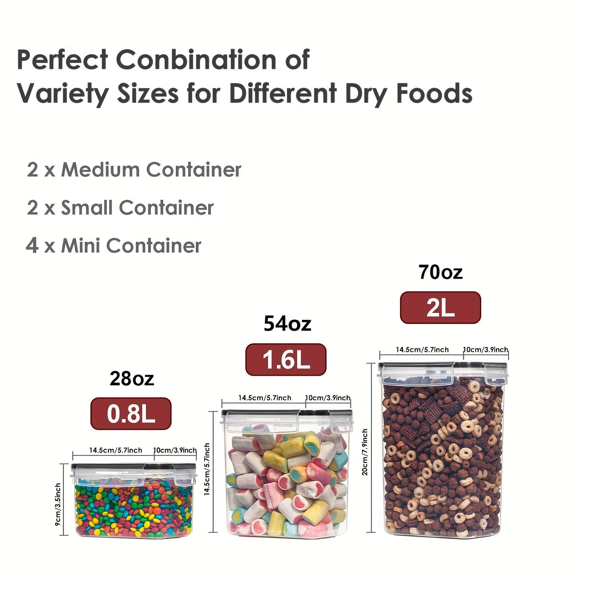8pc Airtight Food Storage Containers with Lids for Flour Sugar Cereal
