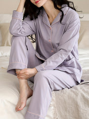 Long Sleeve Pajama Set with Elastic Waistband Pants