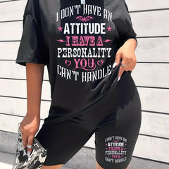 Letter Print Matching Two piece Set Casual Short Sleeve T shirt & Yoga Shorts