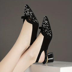 Rhinestone Chunky Heels Slingback Pumps