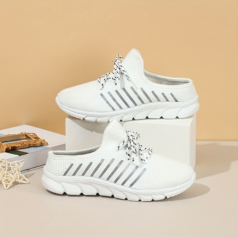 Women's Knitted Sneakers Breathable Lace Up Flat Shoes