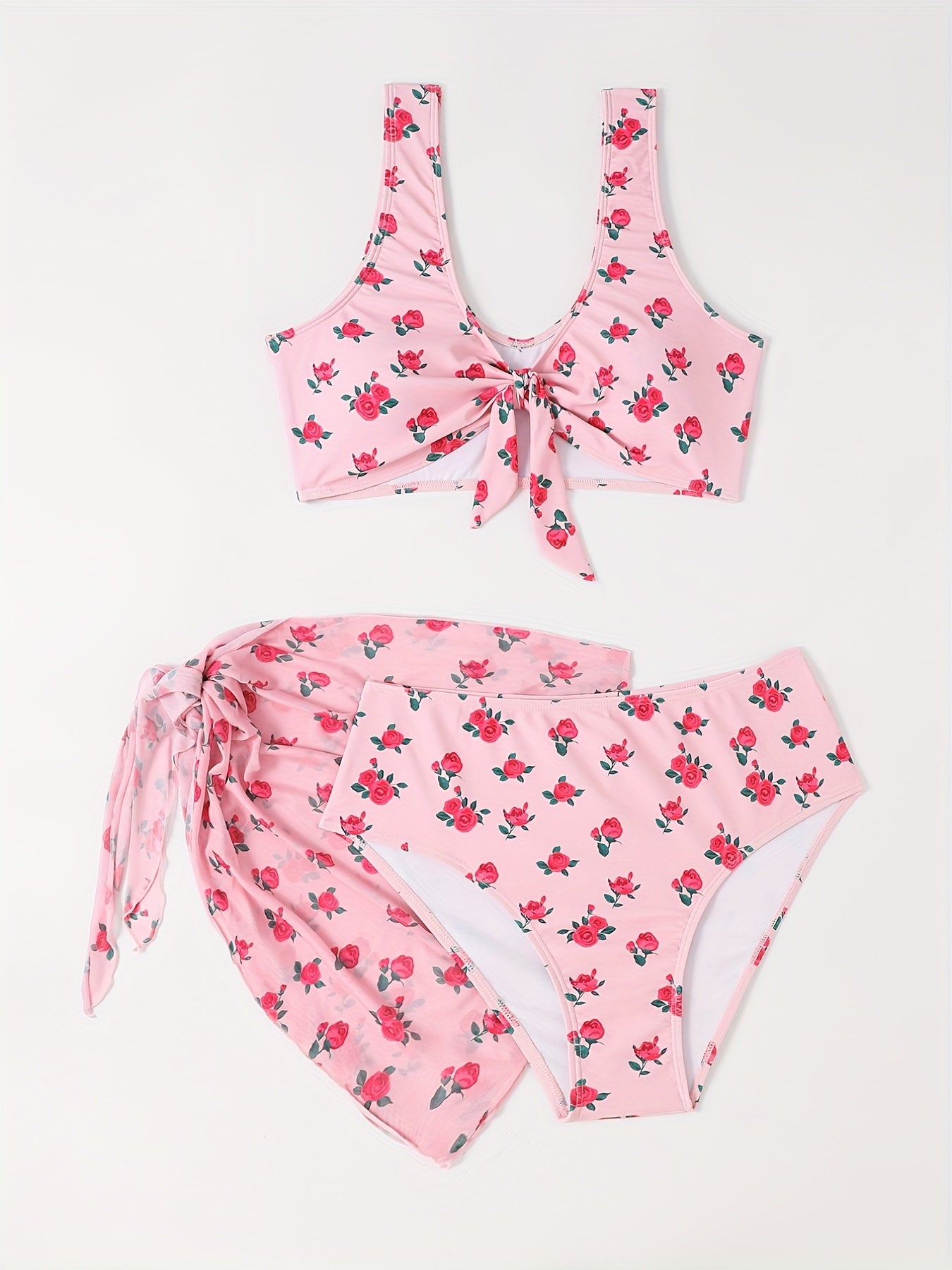 Floral Print Bikini & Cover Up Skirt Set