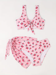 Floral Print Bikini & Cover Up Skirt Set