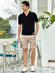 Striped Pattern Comfy Shorts Men's Casual Waist Drawstring Flat Front Shorts