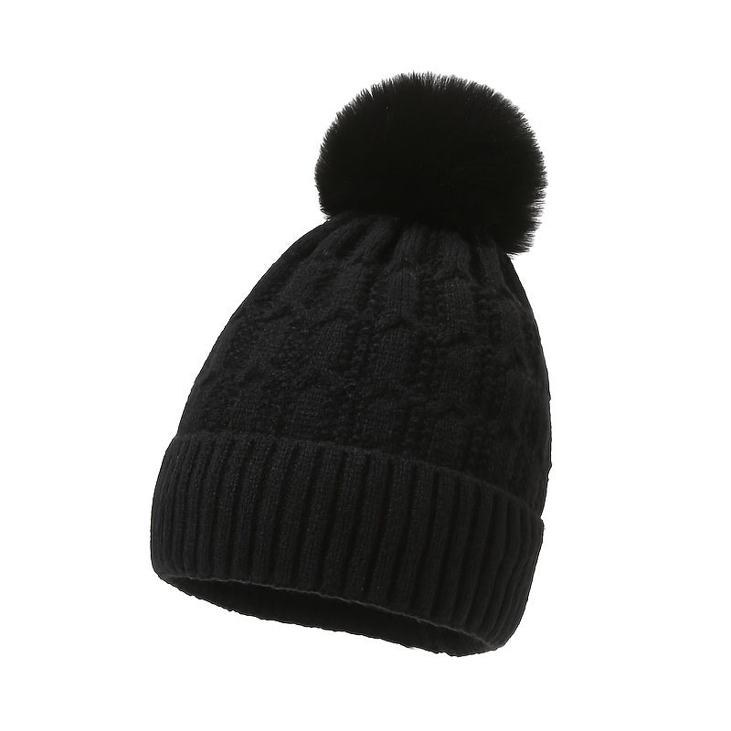 Winter Thickened Knitted Hat With Pom