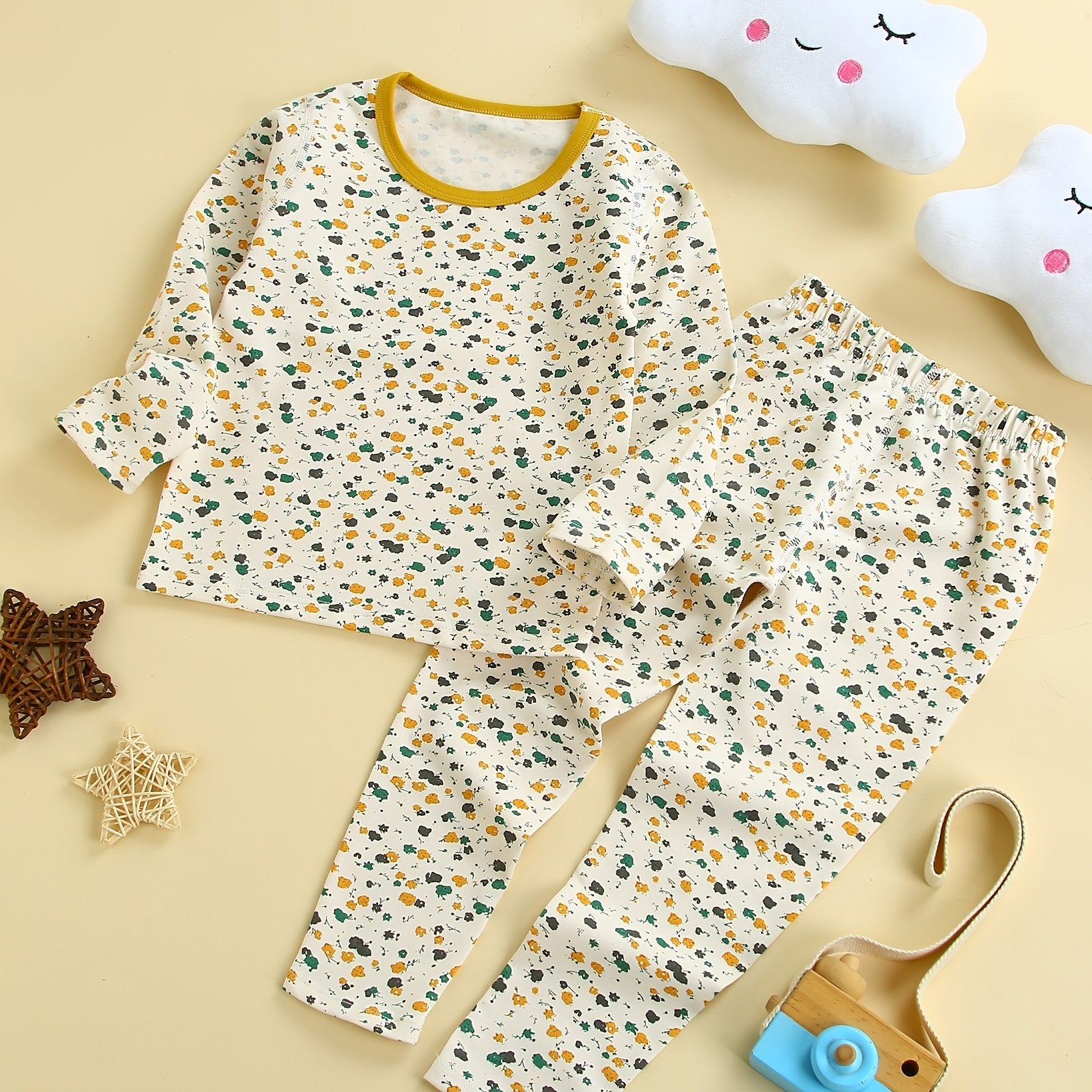 Baby Girls Pajamas Family Outfit Print Round Neck Long Sleeve Top & Pants Set