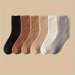 6 Pairs Solid Fuzzy Socks Cozy & Warm Home Floor Socks Women's Stockings