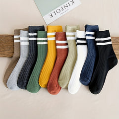 Men's Striped Quarter Socks for Spring and Autumn