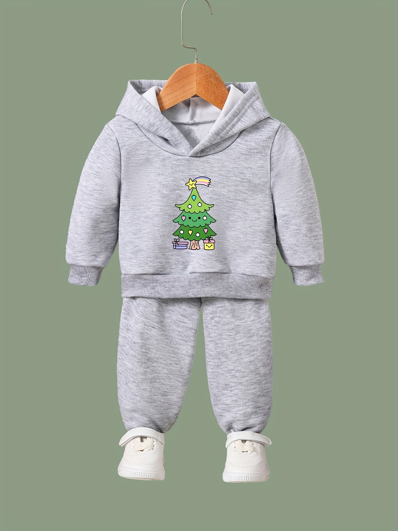 OERYUI Christmas Tree Print Outfits Girls Hoodies Jogger Pants Set For Sports