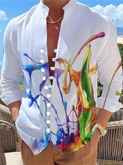 Colorful Splash 3D Pattern Print Men's Casual Long Sleeve Shirt