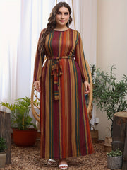 Colorblock Stripe Maxi Dress with Belt