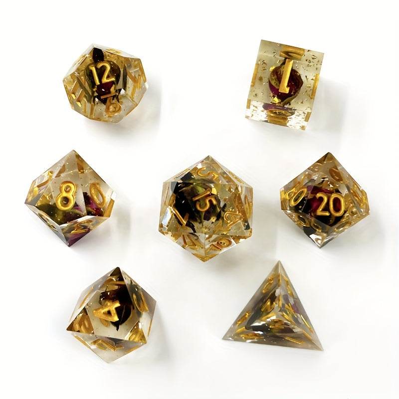 7pcs Rose Flower Golden Dice Fun Resin Dices Desktop Entertainment Game