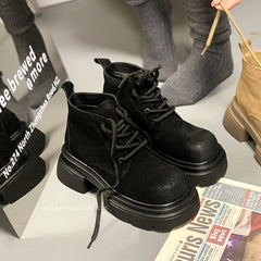 Women's Chunky Motorcycle Boots Lace Up Outdoor Shoes