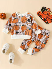 Toddler Halloween Pumpkin Print Sweatshirt and Pants Set