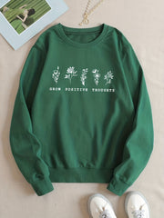 Flower Print Sweatshirt Crew Neck Long Sleeve Casual