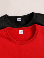2pcs Boys Casual Pullover Sweatshirt Long Sleeve Crew Neck Tops