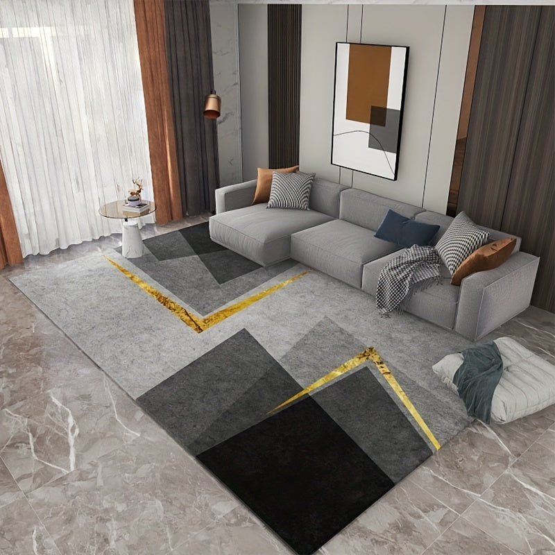 Modern Abstract Geometric Area Rug Non Shedding Grey Floor Carpet