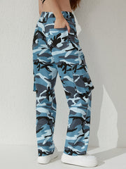 Bird Print Cargo Jeans Street Casual Style Denim Pants