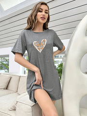 Heart Print NightDress Short Sleeve Pajama Dress Women's Sleepwear