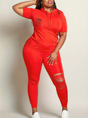 Ripped Hooded Top & Leggings Set